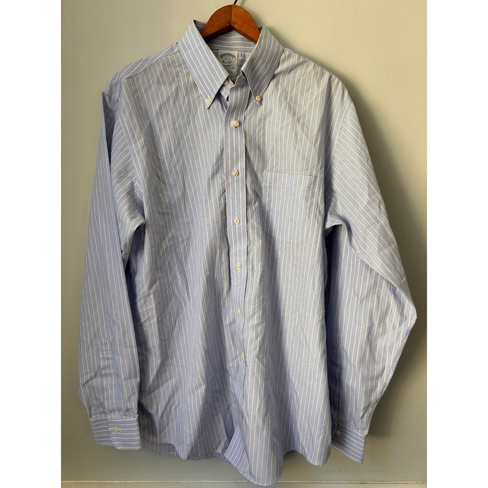 Brooks Brothers Regent Non-Iron Supima Cotton Striped Shirt Blue Red 16 35